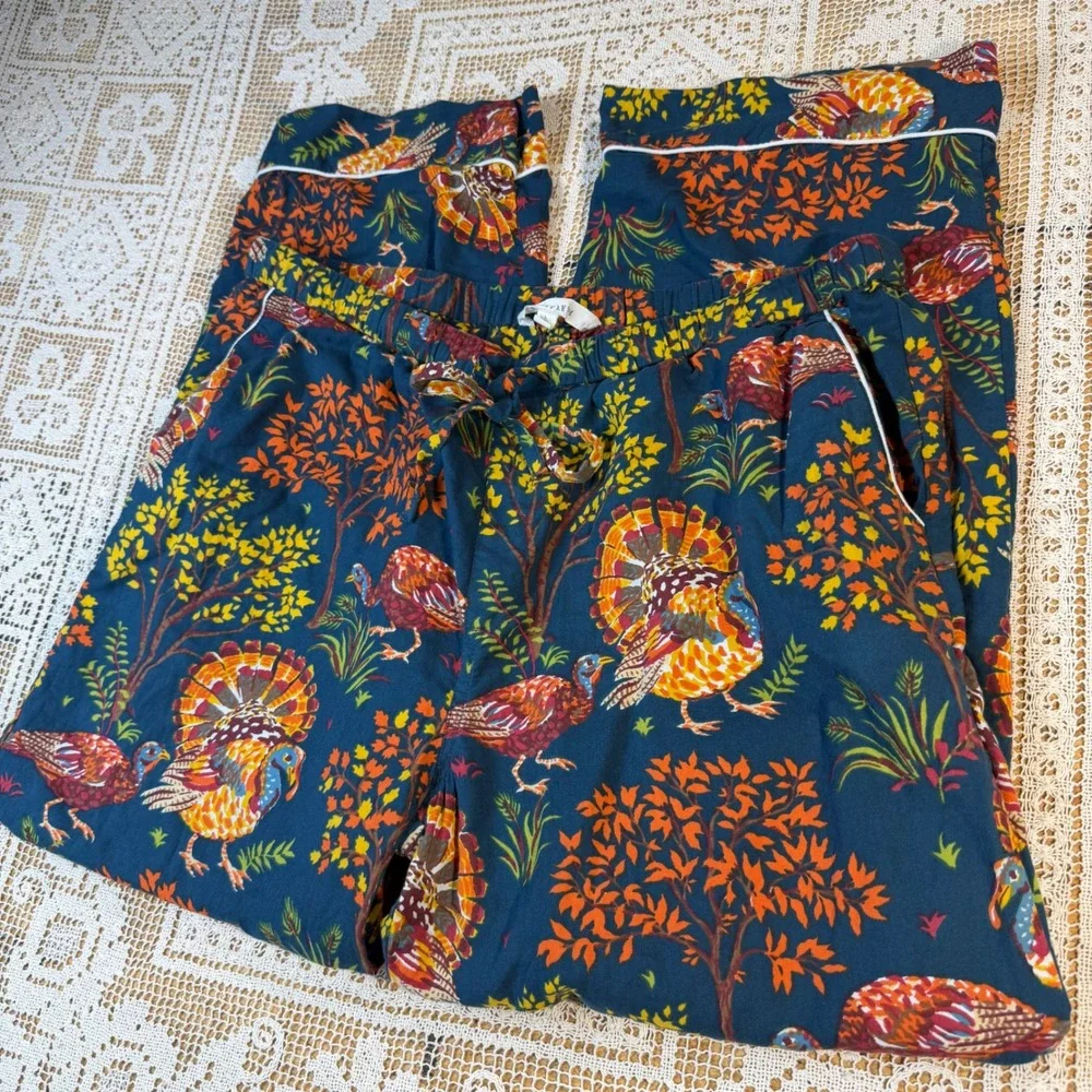 Printfresh Retired Turkey Print Pajama Pants Dark Blue Cotton Festive Feast Sz L